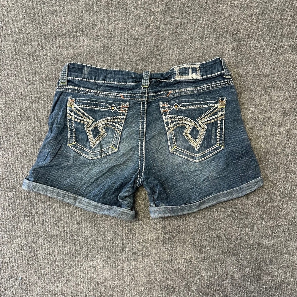 Hydraulic Denim Shorts Womens Size 9/10 Blue Cuffed Embroidered Pocket Low Rise